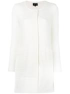 Emporio Armani Collarless Single Breasted Coat, Women's, Size: 42, White, Polyester/spandex/elastane/cotton