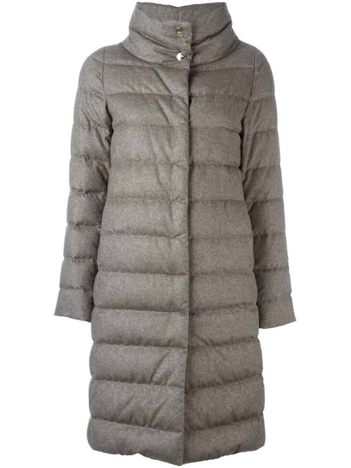 Herno Funnel Neck Padded Coat, Women's, Size: 40, Grey, Silk/feather Down/cashmere/polyimide