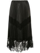 Valentino Pleated Lace Trim Midi Skirt - Black