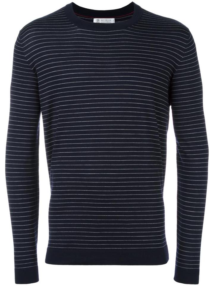 Brunello Cucinelli Striped Jumper, Men's, Size: 52, Blue, Virgin Wool/cashmere