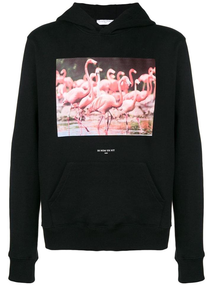 Ih Nom Uh Nit Flamingo Print Hoodie - Black