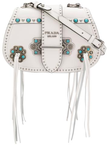 Prada Folk Saddle Crossbody Bag - White