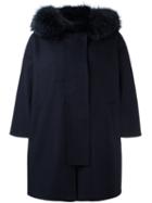 Ermanno Scervino Mink Fur Trim Hooded Coat, Women's, Size: 40, Blue, Mink Fur/polyamide/cupro/virgin Wool
