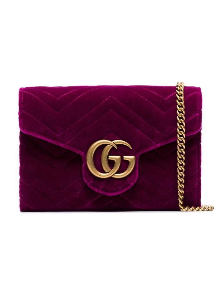 Gucci Fuchsia Gg Marmont Velvet Wallet On A Chain - Pink & Purple