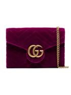 Gucci Fuchsia Gg Marmont Velvet Wallet On A Chain - Pink & Purple