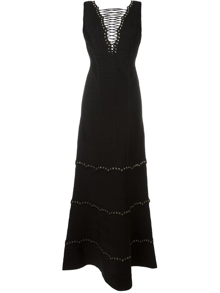 Hervé Léger Long Lace Fastening Dress