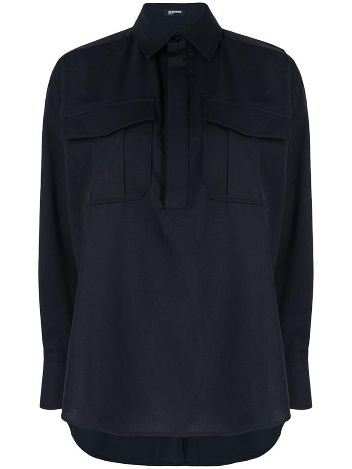 Jil Sander Navy Boxy Pocket Shirt - Blue