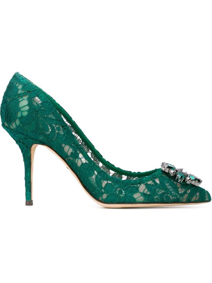 Dolce & Gabbana Belluci Pumps, Women's, Size: 38.5, Green, Leather/metal Other/cotton