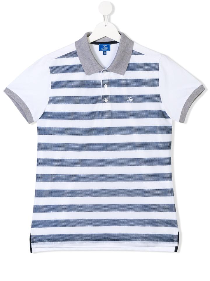 Fay Kids Teen Mesh Striped Front Polo Shirt - White