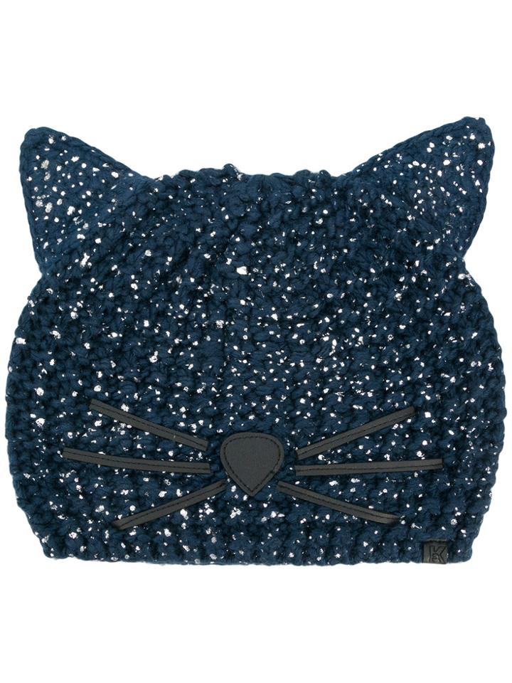 Karl Lagerfeld Choupette Metallic Beannie - Blue