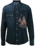 Dolce & Gabbana Cowboy Patch Western Denim Shirt, Men's, Size: 39, Blue, Cotton/spandex/elastane/viscose