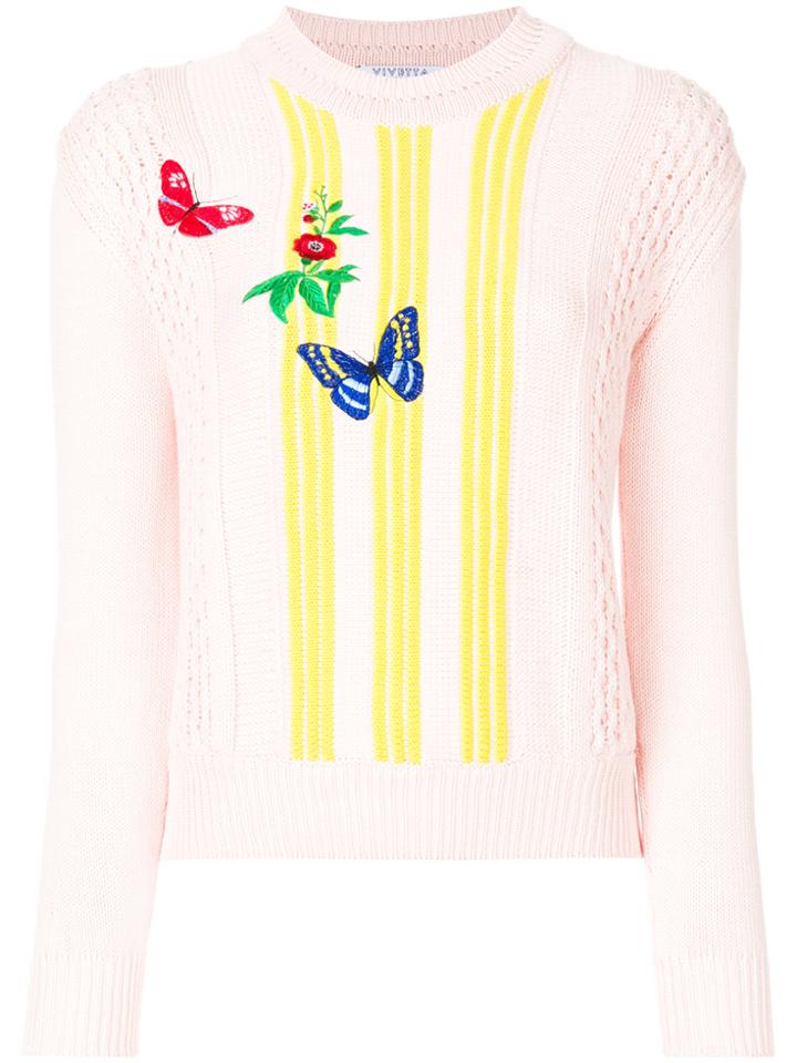 Vivetta Butterfly Embroidered Sweater - Pink & Purple