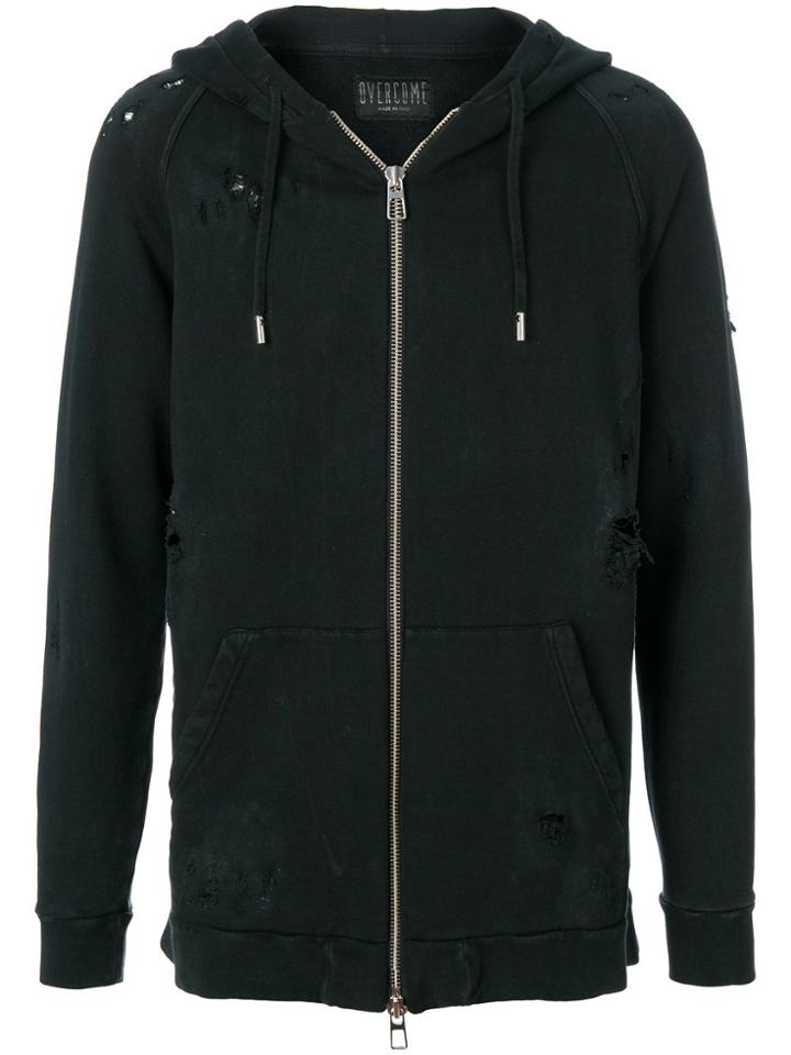 Overcome Distressed Zip Hoodie - Black
