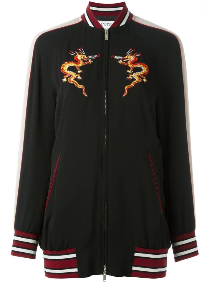 Valentino Dragon Embroidered Bomber Jacket, Women's, Size: 38, Black, Silk/cotton