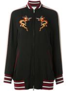 Valentino Dragon Embroidered Bomber Jacket, Women's, Size: 38, Black, Silk/cotton