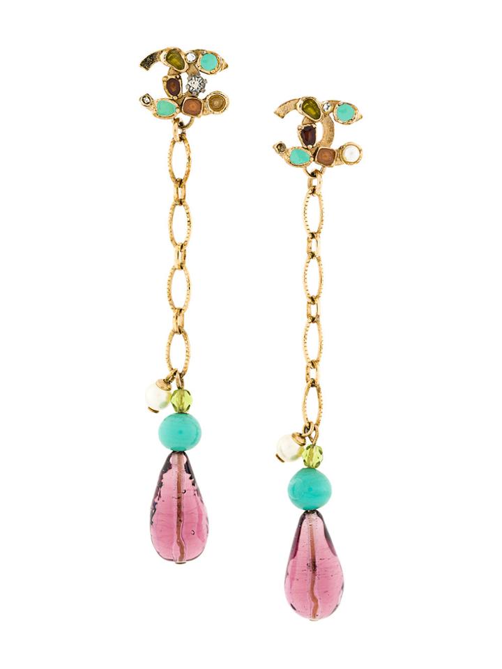 Chanel Vintage Logo Dangling Earrings - Metallic