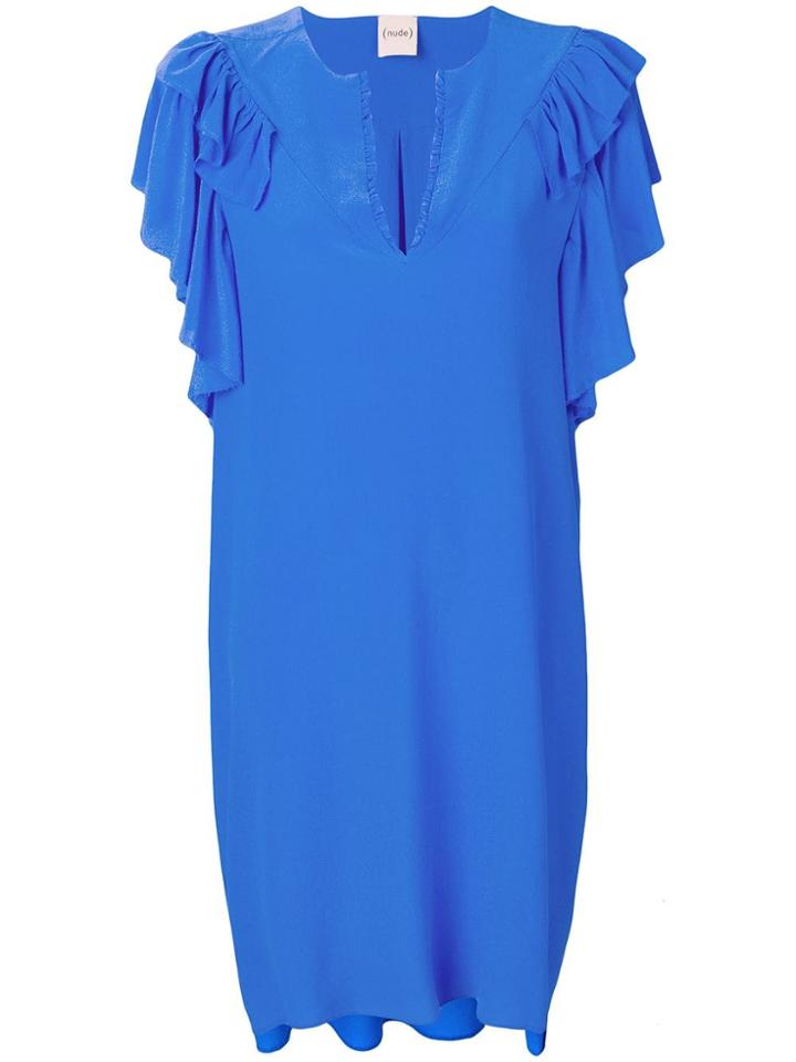 Nude Ruffled Sleeve Midi Dress - Blue