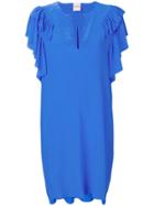 Nude Ruffled Sleeve Midi Dress - Blue