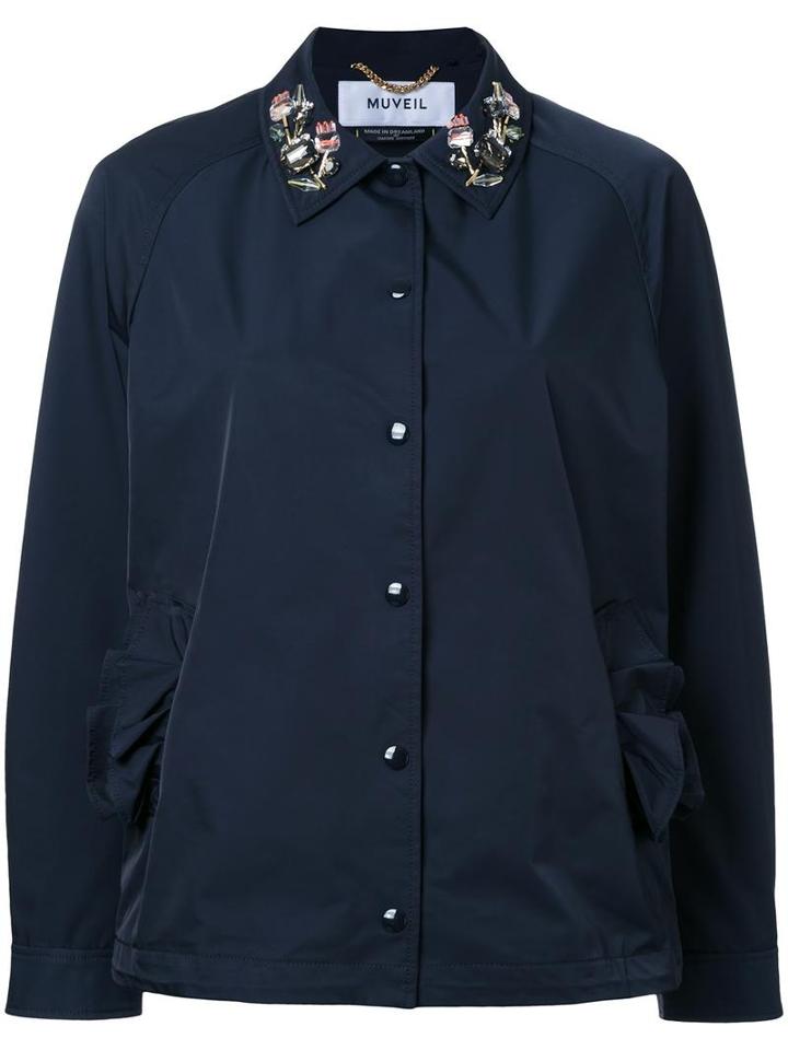 Muveil Embellished Collar Jacket, Women's, Size: 36, Blue, Polyester