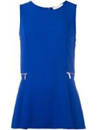 Michael Michael Kors Peplum Zipped Detail Blouse, Women's, Size: Large, Blue, Polyester/spandex/elastane