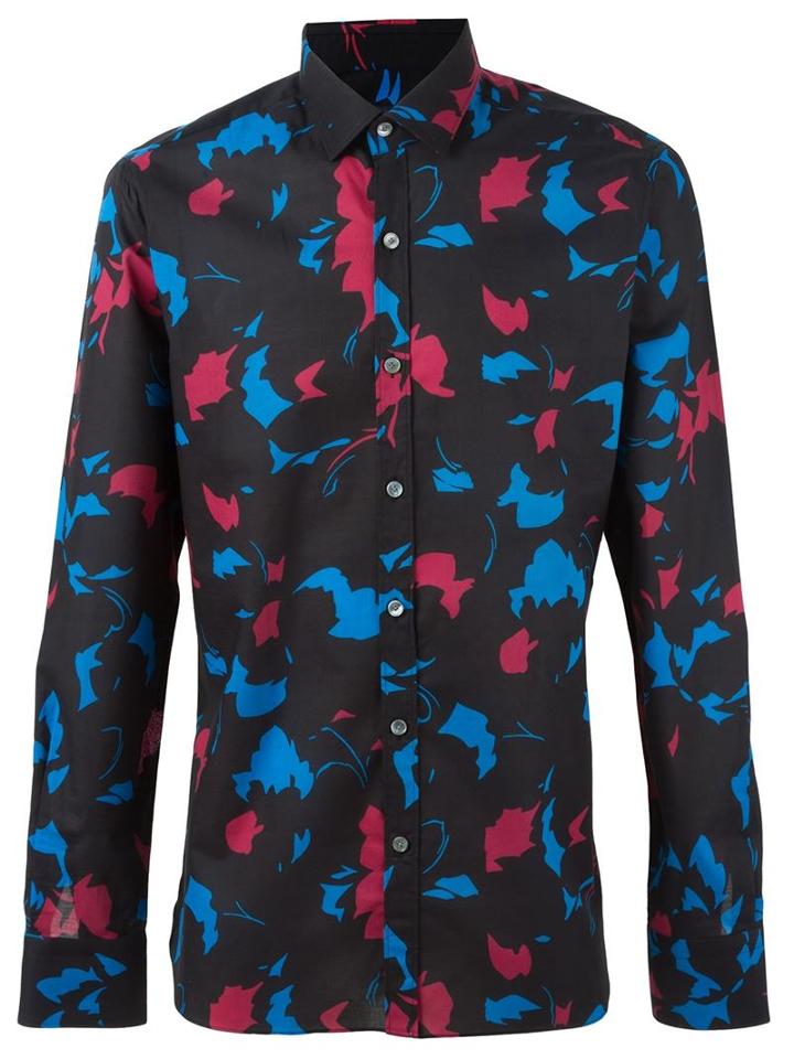 Lanvin Floral Print Shirt, Men's, Size: 39, Black, Cotton