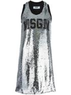Msgm Sequined Tank Dress, Women's, Size: 44, Grey, Polyester/spandex/elastane