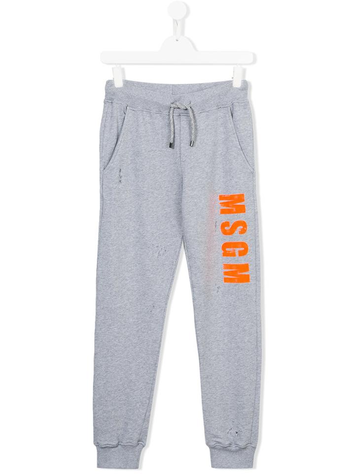 Msgm Kids Logo Print Jogging Bottoms, Boy's, Size: 14 Yrs, Grey