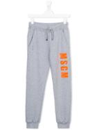 Msgm Kids Logo Print Jogging Bottoms, Boy's, Size: 14 Yrs, Grey