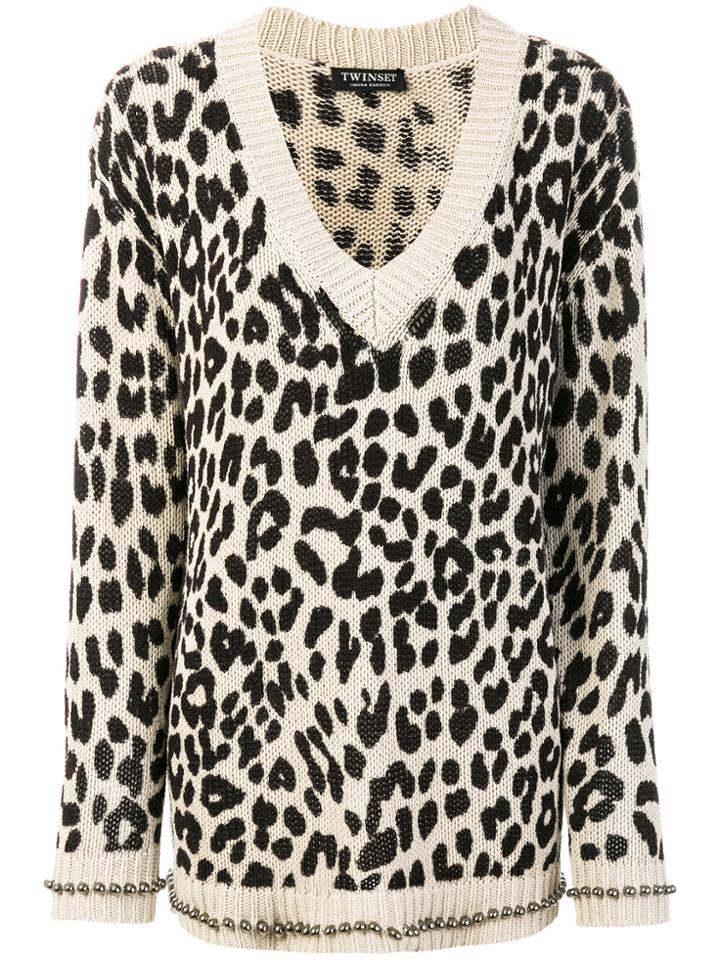 Twin-set Embellished Leopard Print Jumper - Nude & Neutrals