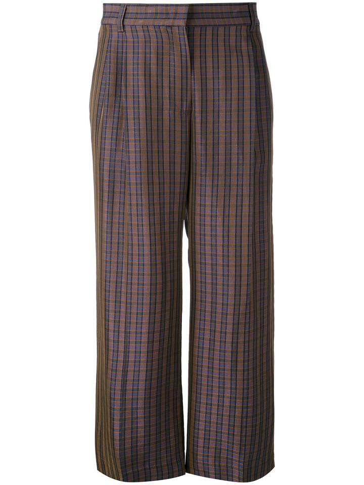 Aspesi - Checked Cropped Trousers - Women - Silk/viscose - 44, Blue, Silk/viscose