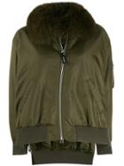 Yves Salomon Fur Collar Bomber Jacket - Green