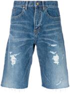 Saint Laurent Distressed Denim Shorts - Blue