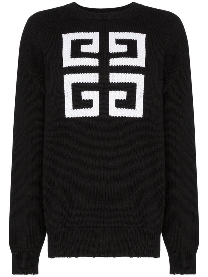 Givenchy Distressed Hem Intarsia Knit G Jumper - Black