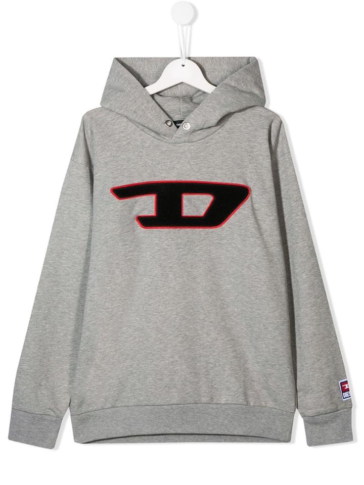 Diesel Kids Contrast Logo Hoodie - Grey