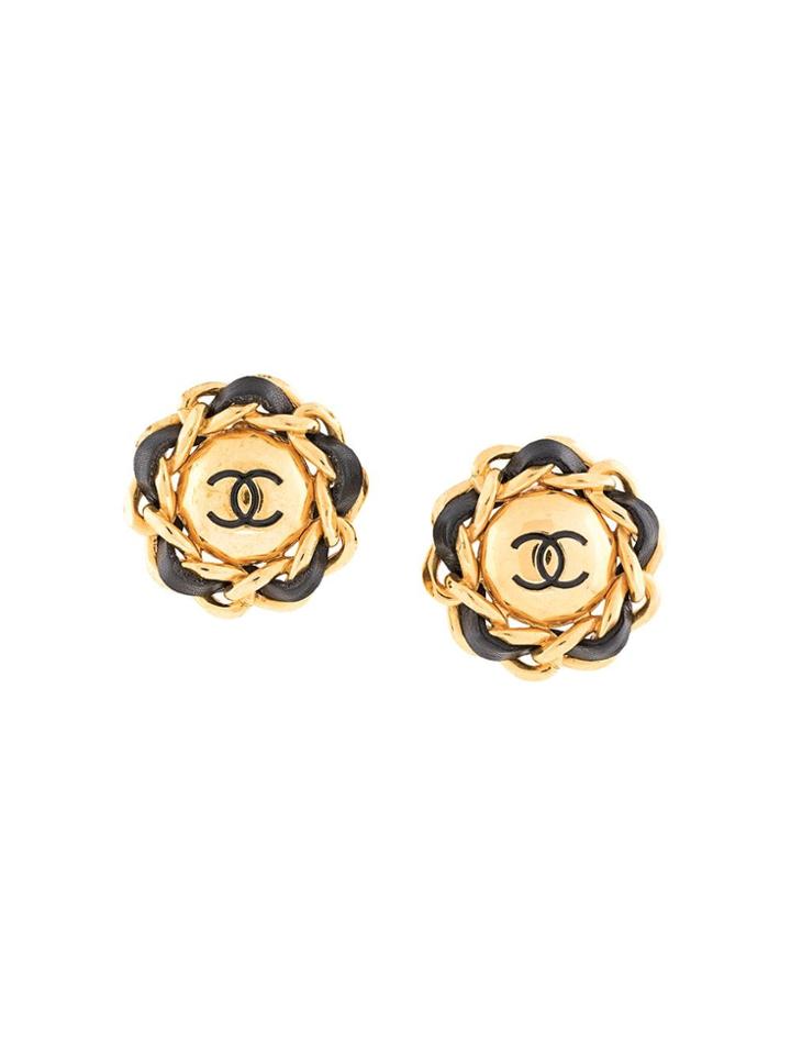 Chanel Vintage Chain Detail Cc Earrings - Gold