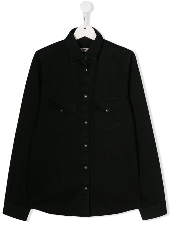 Msgm Kids Printed Denim Shirt - Black