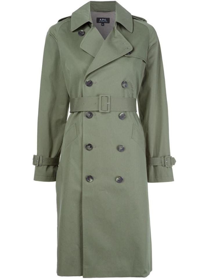 A.p.c. Double Breasted Coat, Women's, Size: 34, Green, Viscose/cotton