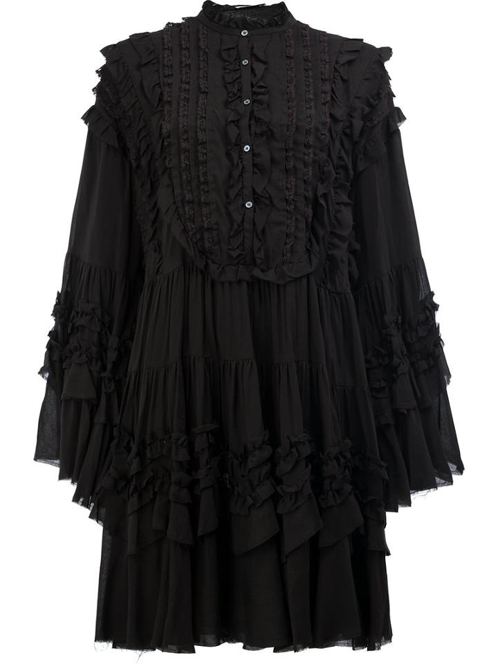 Faith Connexion Tiered Ruffle Trim Dress, Women's, Size: Xs, Black, Cotton/polyamide/viscose