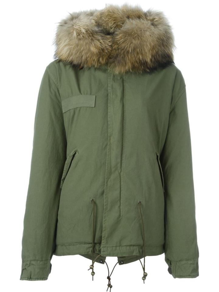 Mr & Mrs Italy Raccoon Fur Trim Jacket, Women's, Size: S, Green, Cotton/racoon Fur/polyester