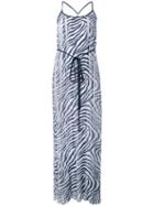 Michael Michael Kors Zebra Print Pleated Maxi Dress, Women's, Size: 2, Blue, Polyester
