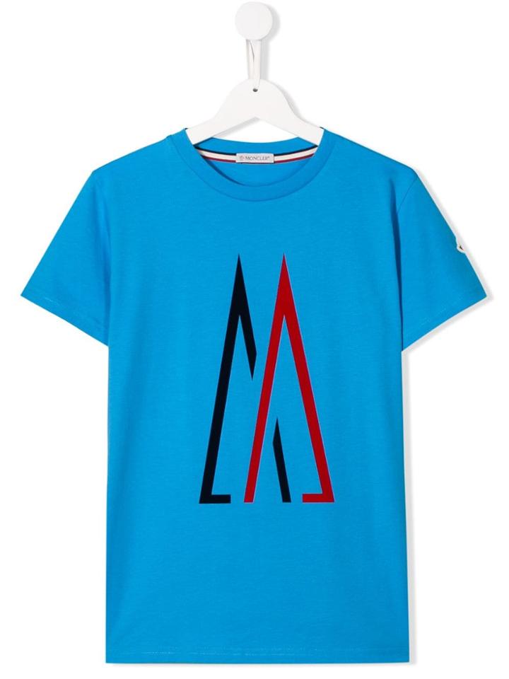 Moncler Kids Logo Print T-shirt - Blue