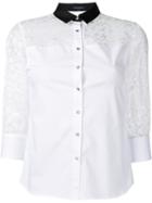 Loveless - Contrast Collar Sheer Sleeve Blouse - Women - Cotton/polyester/polyurethane - 34, White, Cotton/polyester/polyurethane