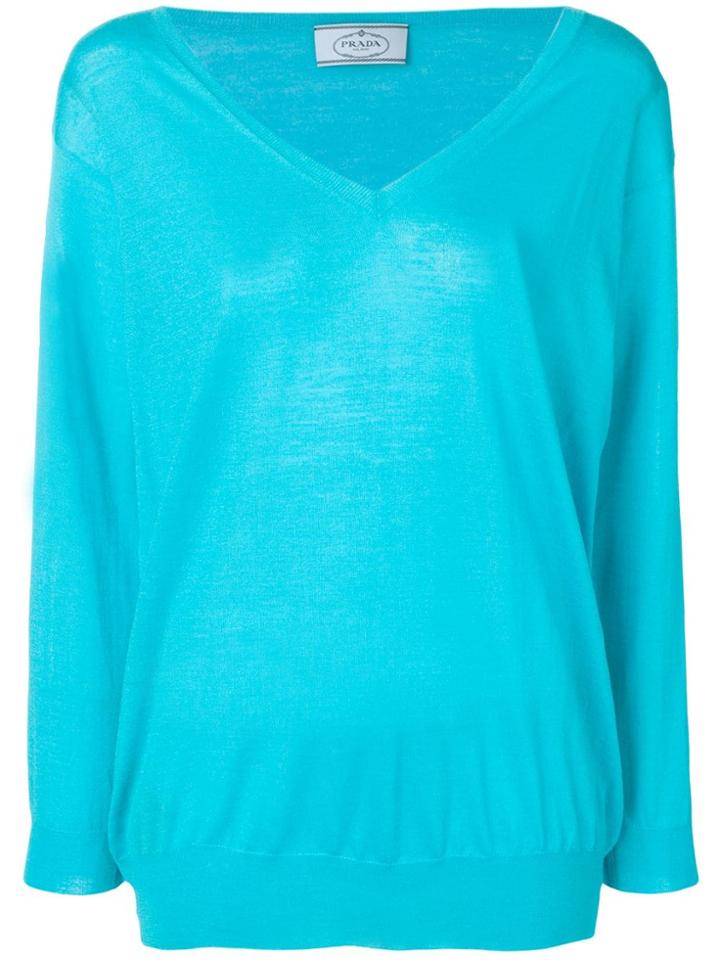 Prada V-neck Knitted Jumped - Blue