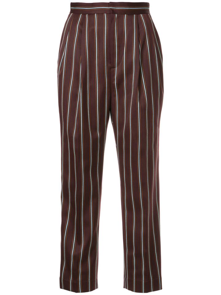 Cityshop Striped High-waisted Trousers - Brown