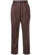 Cityshop Striped High-waisted Trousers - Brown