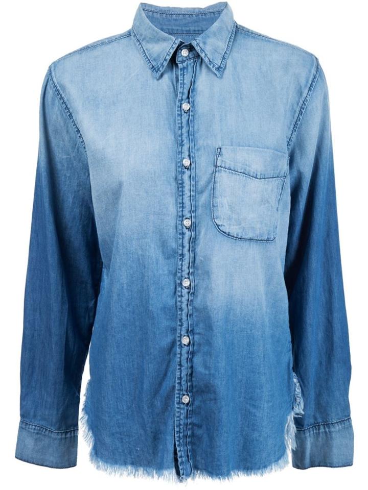 Nsf Axel Frayed Denim Shirt, Women's, Size: M, Blue, Cotton