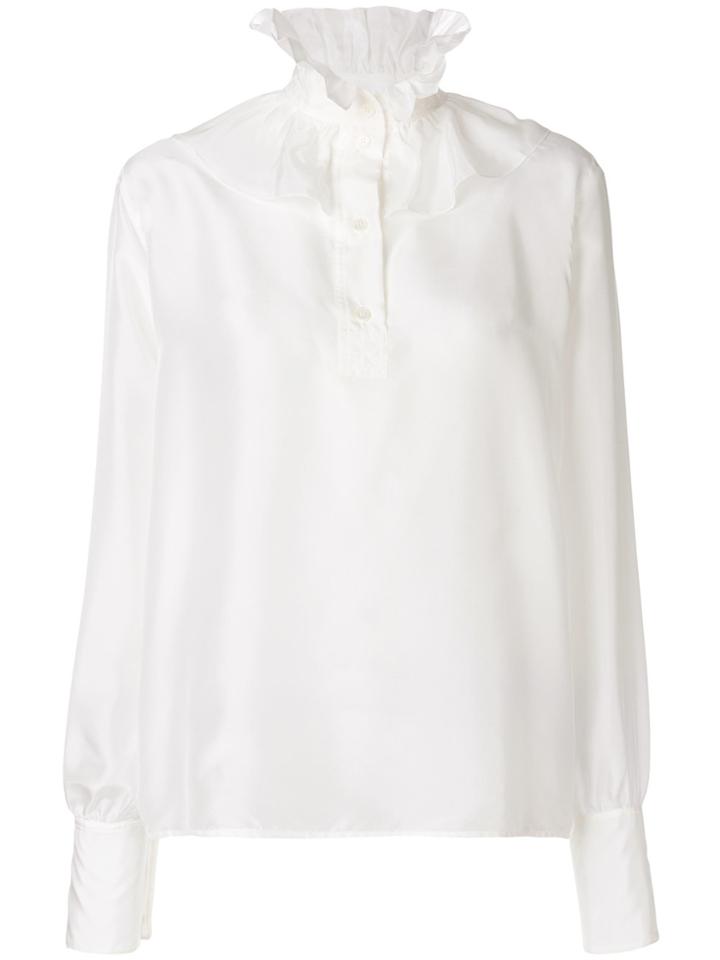 Victoria Beckham Ruffle Neck Blouse - White
