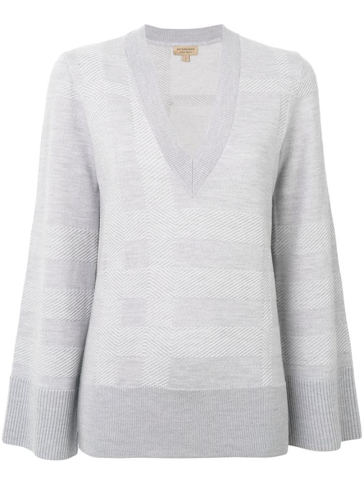 Burberry - V-neck Sweater - Women - Silk/cotton/merino - L, Grey, Silk/cotton/merino