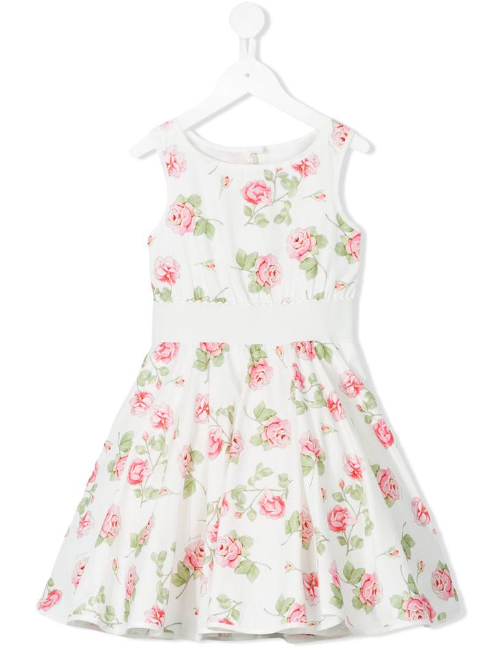 Monnalisa - Rose Print Dress - Kids - Cotton/polyamide - 5 Yrs, White
