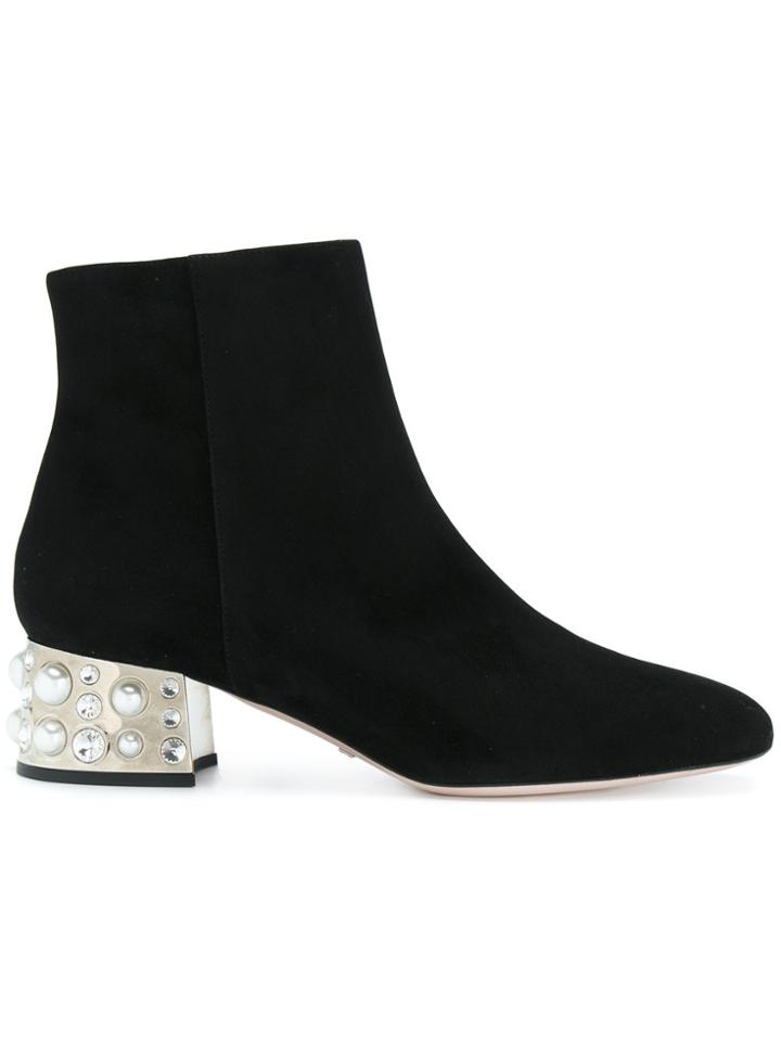 Sebastian Ankle Boots With Embellished Heel - Black